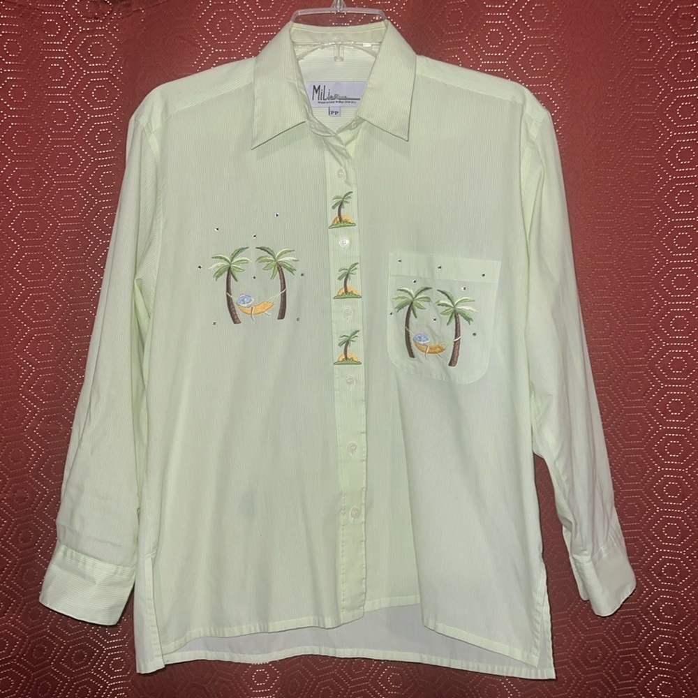 Mili Designs Palm Tree Hammock Embroidered Shirt PP